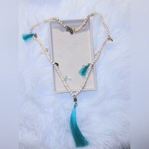 Turquoise and Cream Beaded Necklace